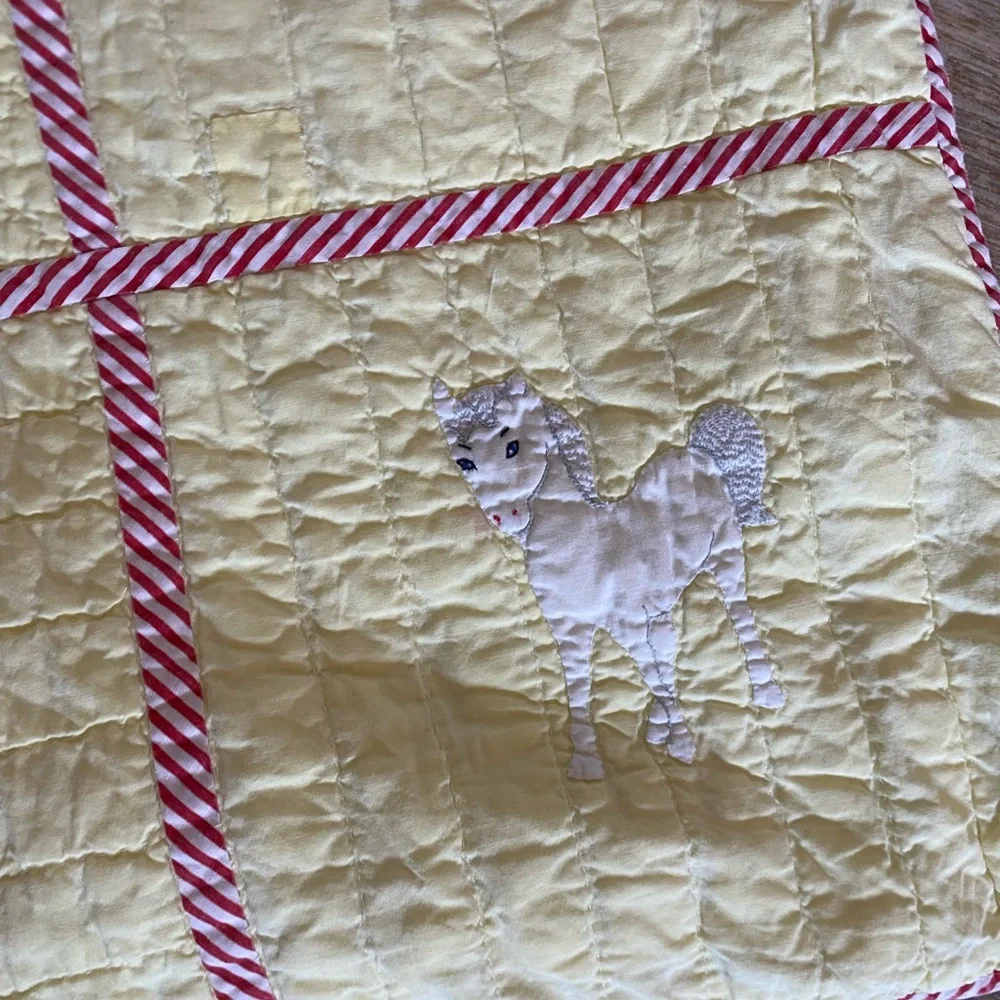 Vintage Handmade Circus Themed Yellow Nursery Crib Blanket